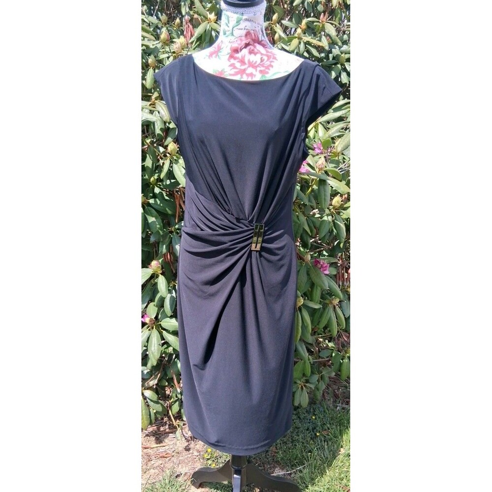 Jones Wear Dress Womens 12 Black Pleated LBD Formal Midi Party Cocktail Vintage